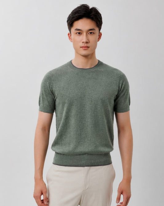 Men's Cotton Cashmere Crew Neck Sweater — Heather Sage Green / M26S11