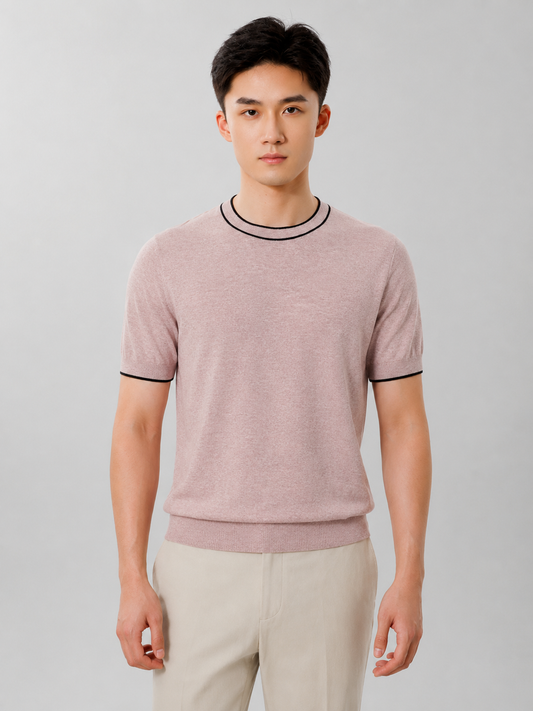 Men's Cotton Cashmere Knit T-Shirt — Dusty Pink / M25S20