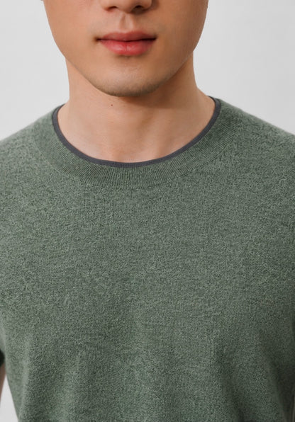 Men's Cotton Cashmere Crew Neck Sweater — Heather Sage Green /  M26S11