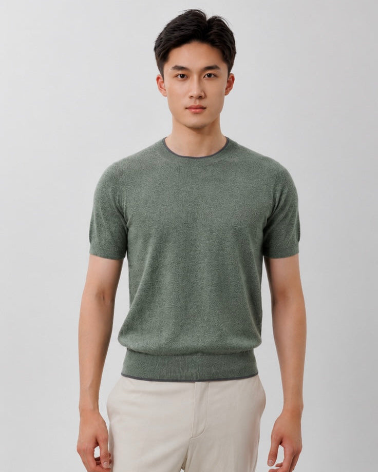 Men's Cotton Cashmere Crew Neck Sweater — Heather Sage Green /  M26S11