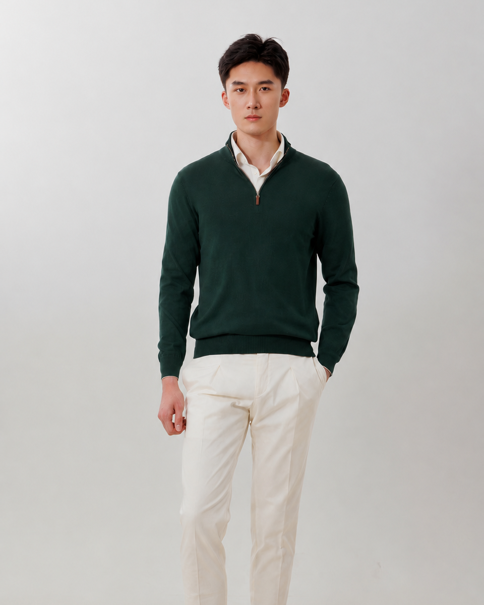 Men's Cotton Cashmere Quarter-Zip Sweater — Forest Green / M26S28